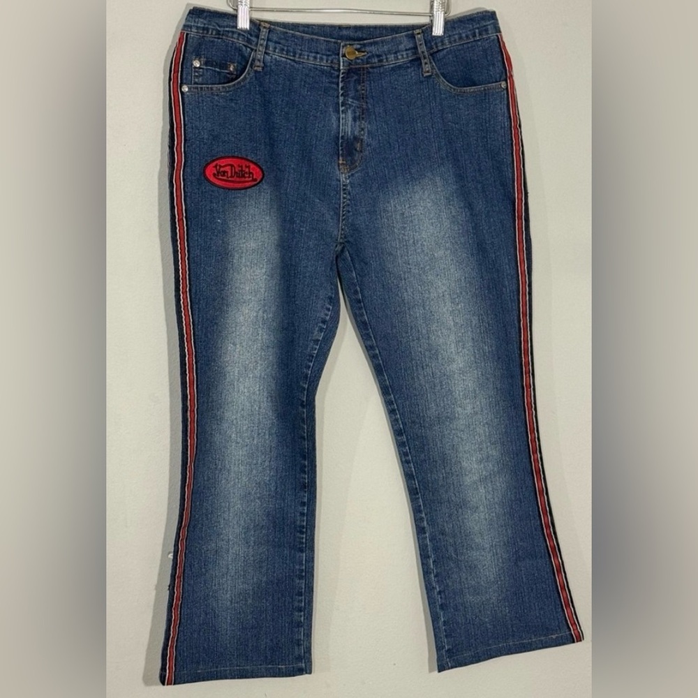 Von Dutch Y2K Side Stripe Bootcut Jeans Womens Sz14 Racing Stripe Logo